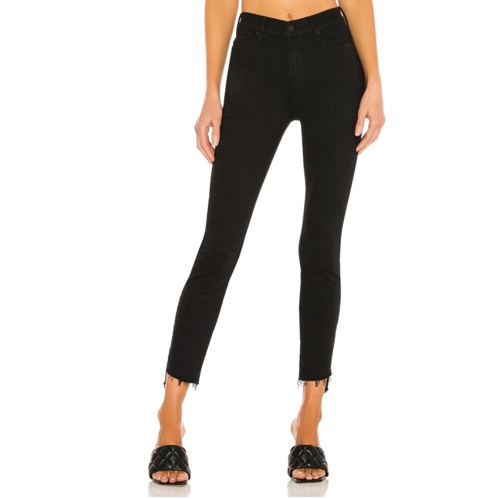 MOTHER: The Stunner Zip Ankle Step Fray Not Guilty Jeans in Black. Size 29.
